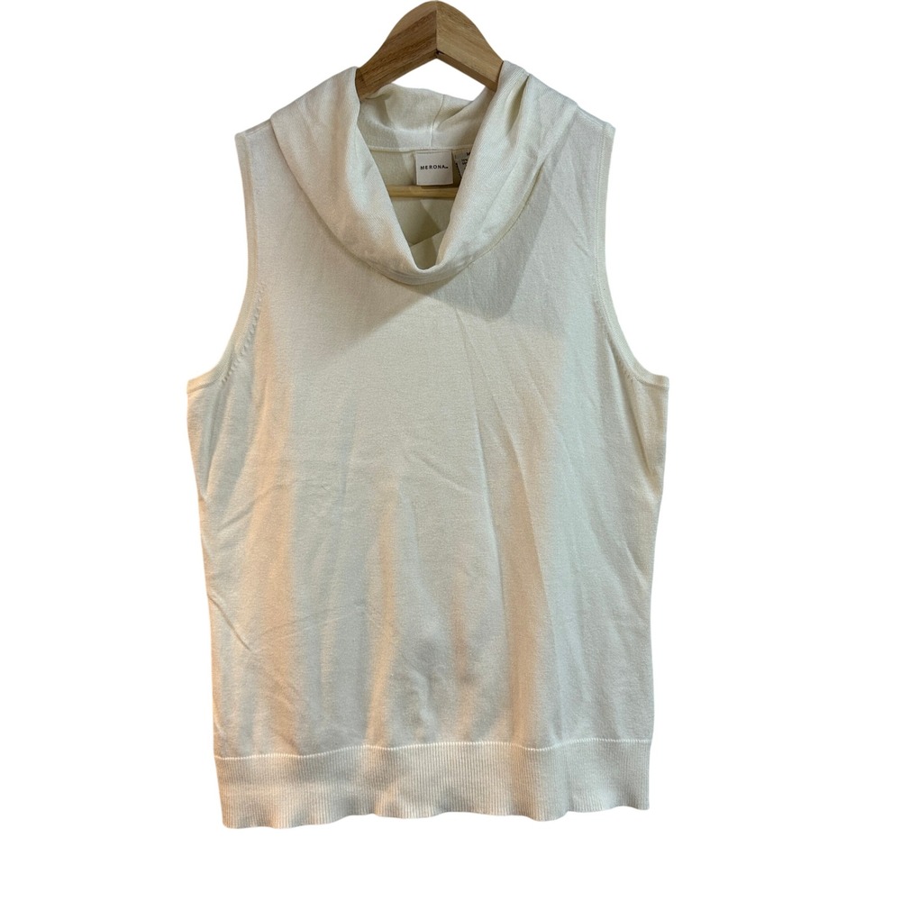 Merona Cream Ivory Cowl Neck Sleeveless Knit Top Sweater‎ Womens Size M